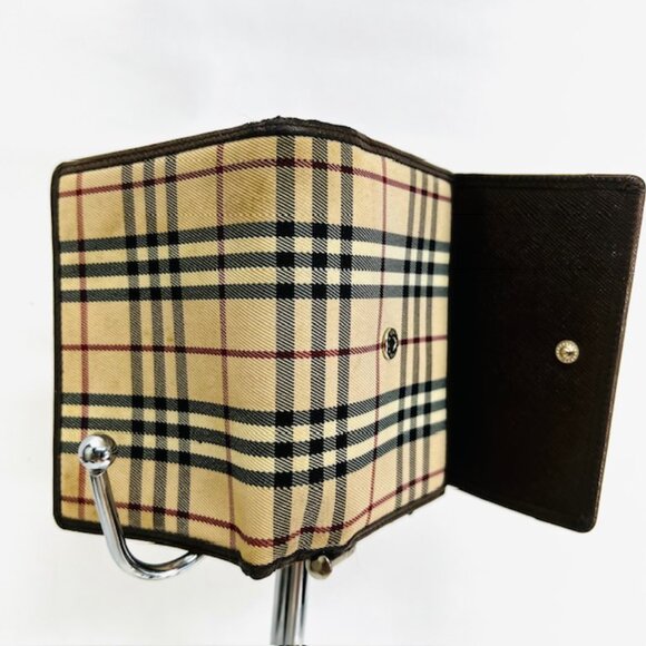 Classic Burberry Vintage Check Archive Beige/Brown Leather Convas Card Case(B81 - Picture 3 of 8